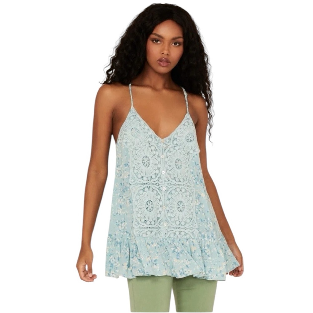 Miss Me Boho Floral Print Flowy Cami with Lace Detail Womens Size Medium - Picture 2 of 10